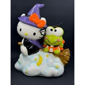 Hello Kitty 2024 Cute on clouds with  Broom And Pet Frog, Orange Bow, Purple Hat